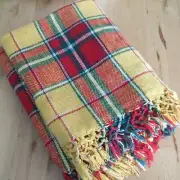 PICNIC RUG SUNDOWNER CHECKED TABLE CLOTH THROW BLANKET YELLOW ORANGE RED