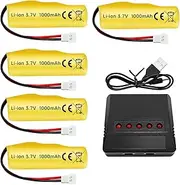 Fytoo 5PCS 3.7V 1000mAh Li-ion Battery with Molex Plug and 5in1 Charger Suitable for RC Engineering Vehicles Drifting Trucks Off-Road Vehicles High-Speed Climbing Racing Cars Boats