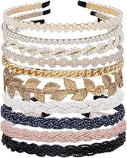 LYroo Pearl Headbands Beaded Headband Metal Head Bands No Slip Hair Accessories for Women Girls,10 Pack