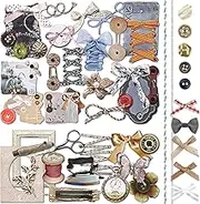 2 Packs Vintage Scrapbook Paper and Sticker Set Sewing Themed Diecut Paperboard Retro Journal Sticker Crafting Collection with Cord Bowknot Button for Junk Journal Handicraft Decoupage (Miller)