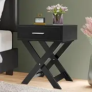 [ALFORDSON] Bedside Table Wooden Nightstand Cabinet 50 x 40 x 61.5 cm French Country Style 1-Drawer Organiser Storage Shelves Vintage Bedroom Sofa Side Table in Black Colour