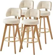 Bar stools Bar Stools Set of 4, Swivel Counter Height Bar Stools with Curved Backrest, Faux Leather Upholstered Seat Barstool with Wooden Base for Kitchen Island Dining Room Pub, Off White