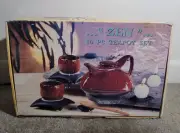 Zen Minimalist Portable Travel Tea Set Brown Porcelain Teapot Cups 10 Pc New