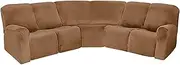 LightInTheBox 7-Piece Velvet Stretch Reclining Couch Covers 5 Seats Corner Sofa Cover L Shape Sectional Recliner Sofa Covers for Sofa Anti Slip Furniture Protector Thick Soft Washable (Brown)
