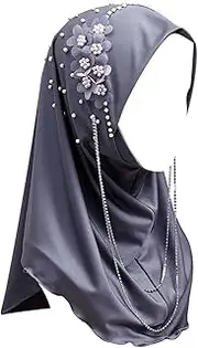 [RARITYUS] Women Muslim Hijab with Glitter Rhinestone Headscarf Floral Crystal Long Scarf Shawl Turban Head Wrap