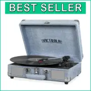 Portable Suitcase Turntable with Bluetooth & Built-in Speakers - Denim Blue