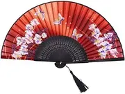 [RUVOO] Paper Fan Folding Fan Chinese Fan Hand Held Folding Fans with A Fabric Sleeve Women's Fan Cloth Folding Dance Fan Decorative Fans for Gifts Folding Hand Fan Japanese Fan