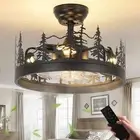 Farmhouse Rustic Ceiling Fan with Light and Remote Black Chandelier Fan with ...