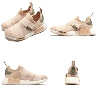 【adidas 愛迪達】休閒鞋 NMD_R1 W Strap 女鞋 粉橘 白 BOOST 襪套 魔鬼氈 三葉草 愛迪達(GW9469)