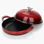 HaSteeL 5 Quart Cast Iron Dutch Oven, Pre-seasoned Enamel Pot with Lid, Non-stick Round Cookware for Sourdough Bread Baking Cooking Roasting Frying, Heavy Duty & Oven Safe (Red)
