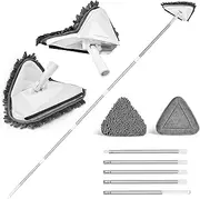 JEHONN Wall Mop with Long Handle 202 cm, Upgraded 180° Collapsible Baseboard Cleaner Tool with Squeegee, Ceiling Duster with 1 Microfiber and 1 Chenille Pad for Cleaning Window, Cabinet (White)