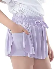 [zqajuxg] Girls Flowy Shorts，2 in 1 Butterfly Shorts with Pocket for Sports，Running，Athletic