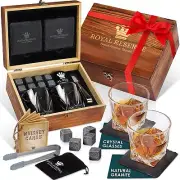 Royal Reserve Whiskey Glasses Set of 2 with Whiskey Stones & Coasters – Whisk...