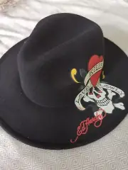 NWT Ed Hardy Black Fedora Hat Skull Tattoo/Rose/Dragon “Love Kills Slowly” OSFM
