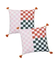 Reversible Throw Pillow Checkered Decorative Bullseye's Playground Pair (2) 14"
