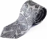 [Zasel] Mens Silver & Grey Paisley Patterned 8cm Neck Tie Silver Grey