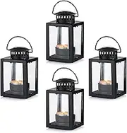 Nuptio Lanterns for Candles Garden Lanterns, 4 Pcs Vintage Style Hanging Small Lanterns for Tealight Candle, Black Candle Tea Light Holders for Indoor Outdoor Events Birthday Party Wedding