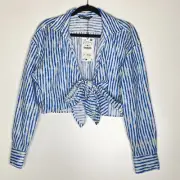 New Zara Linen Blend Tie Front Beach Bloggers Crop Top Women's Size Large