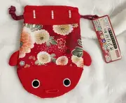 Daiso, Japanese Floral Pattern Goldfish Shaped Fabric Mini Pull String Pouch Bag