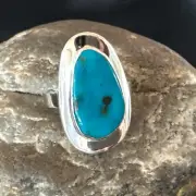 Navajo Sterling Silver Blue Kingman Turquoise Ring Size 8 Native American 16589