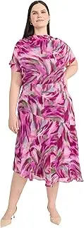 [Maggy London] Women's Semi Sheer Flutter Sleeve Cowl Neck Asymmetrical Midi Cocktail Dress