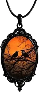 [Generic] Life Tree Necklace Crow Pendant Necklace Gothic Necklace Vintage Gothic Rope Chain Crow Choker Necklace Black Gothic Witch Necklace Jewelry Gift Accessories