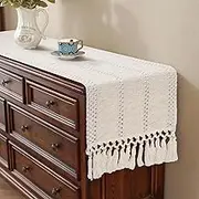 yuboo Dresser Runner, Boho Beige Coffee Table Runner 48 Inches Long, Dresser Cover Top for Kitchen,Bedroom, Nightstand, Farmhouse Rustic Home Fall Table Decor