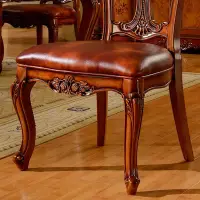在飛比找Yahoo!奇摩拍賣優惠-歐式實木餐椅美式新古典雕花扶手椅麻將椅會客洽談椅真皮書桌椅子