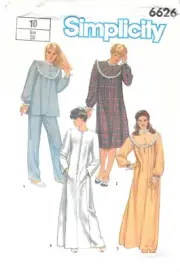 Uncut Simplicity Sewing Pattern 6626 Pullover Nightgown Pajamas and Robe Size 10