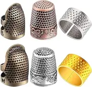 domoi 6 Pieces Sewing Thimble Finger Protector,Adjustable Metal Finger Shield Protector for Sewing Embroidery Needlework