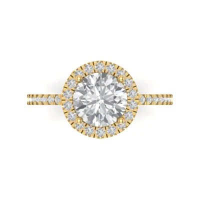 1.85Ct Round Cut White Sapphire Gold Halo Engagement Promise Statement Ring