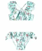 $92 Seafolly Girls Green Mystical Garden Apron Tankini 2-Piece Swim Set AUS Sz 2