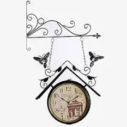 Vintage Double Sided Wall Clock, Outdoor Modern Decor Wall Clock Weatherproof Indoor & Outdoor, Antique Look Train Station Clock with Outside Bracket (Color : A)