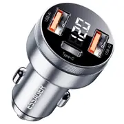 ESSAGER 80W Car Charger, Three Ports Output, 2USB-A+Type-C, Elastic Clip, Smart Chip - Gray