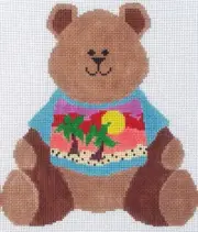 Beach Bear Hand Painted Needlepoint Canvas