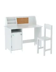 [Keezi] Table and Chair Set Desk with Cabinet Storage in White