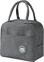 Lunch Bag Waterproof Insulated Lunch Tote Reusable Cooler Lunch Box Retain Freshness Large Capacity Meal Container with Side Pocket & Round Handle Easy to Carry for School Work Picnics Travel (Grey)