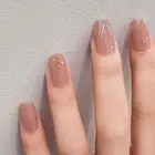Fine Glitter Press on Nails Short Square False Nails French Nude Pearlescent