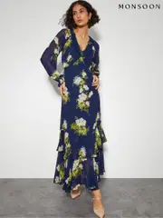 Monsoon Blue Rowena Floral Ruffle Dress (AG8993) | $288