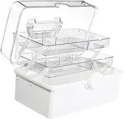 koolsoo Medicine Storage Box Medical Box Large Capacity 3 Tier Fold Tray Container Emergency Medical Container for Arts Crafts Office