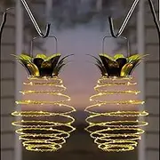 2-Pack 60LEDS Solar-Powered Pineapple Lights: Outdoor Decorative Hanging Lanterns with Handles for Gardens, Patios, Yards, and Porches - Brighten Your Path with Eco-Friendly Solar Energy (2)