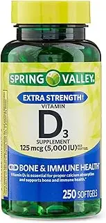 Spring Valley Vitamin D3 Softgels, 5000 IU, 250 Count Bottle
