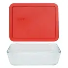 Pyrex 7211 6-Cup Glass Storage Dish w/ 7211-PC 6-Cup Poppy Red Plastic Lid