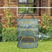 Herb Drying Rack, 4 Layers Hanging Mesh Net with Zipper, Rack NetMesh Hanging Dryer, Closure Foldable Mesh Drying Rack for Clothes Toys Vegetables Fruits Fish (Dark Green)