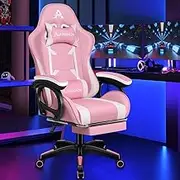 ALFORDSON Computer Gaming Chair with Massage Lumbar Cushion and Footrest, Ergonomic Swivel Recliner Leather Home Ergonomic Desk Chair with Armrest Headrest, Office Chair with Recline (Pink)