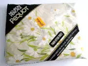 Vtg Pequot No Iron Percale Twin Fitted Sheet Daisies Green Yellow Grannycore