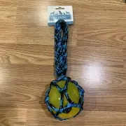 Dog Toy Paracord Rope Tug & Ball Tough Squeaky Fetch Chew Blue 11"