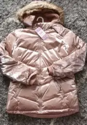 Justice metallic sherpa lined puffer jacket size 16/18 new rose gold