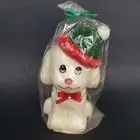 Vintage K-Mart White Puppy Dog with Hat Christmas Holiday Candle 5" New