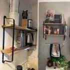 HeavyDuty Rustic Floating Wall Mounted Shelf Dual Layer Books Photo Display Unit